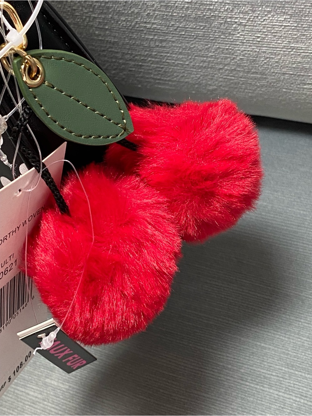 Betsey Johnson Black & White Polka Dot Shoulder Bag with Red Pom - Picture 10 of 14